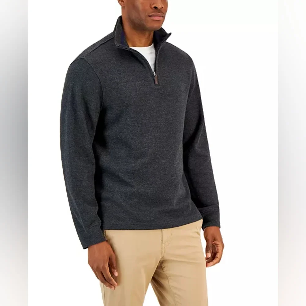 NWT, Men's Club Room Gray Quarter-Zip Merino Wool Blend Sweater